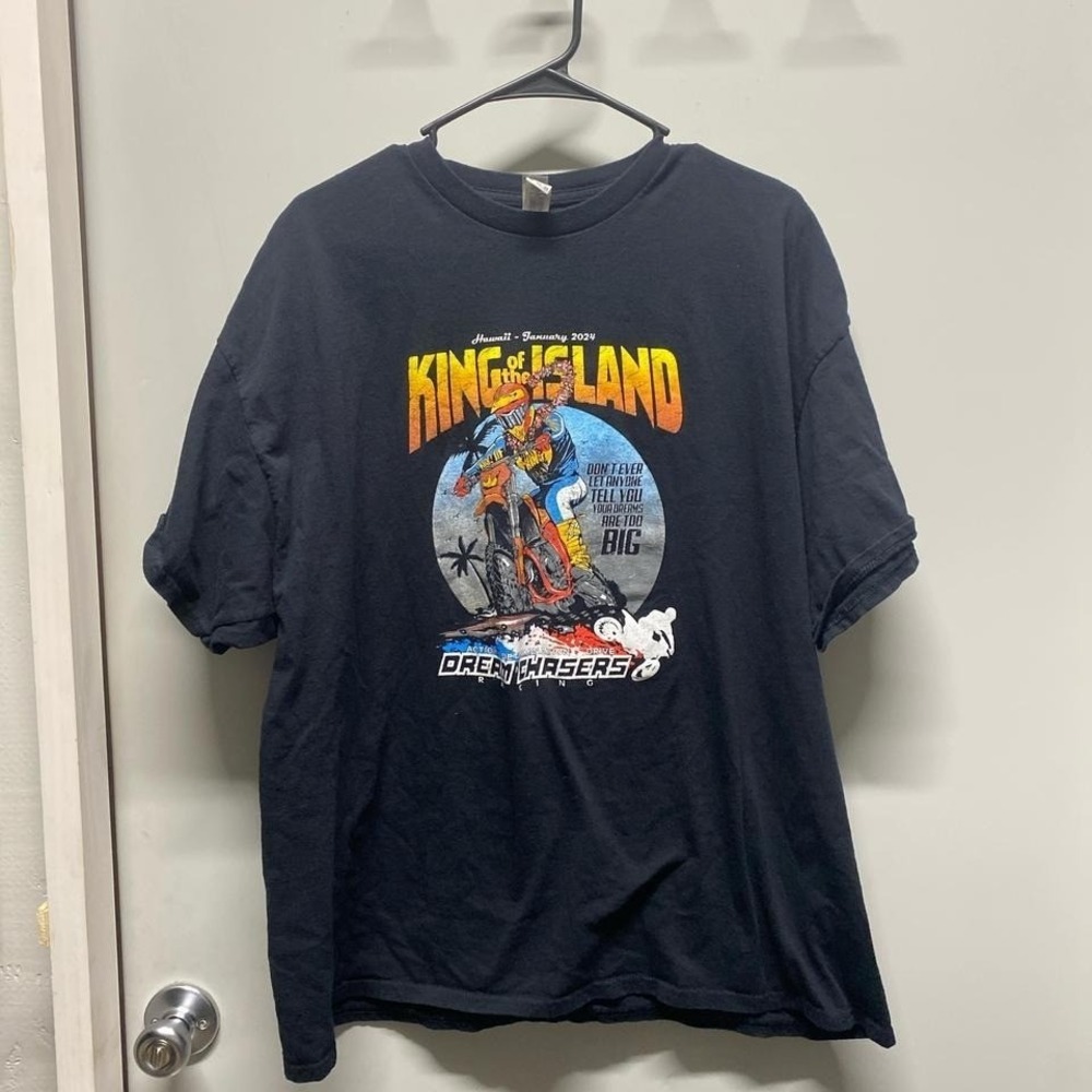 Gildan T-Shirt Mens King of the Island Motocross Black 2XL Excellent